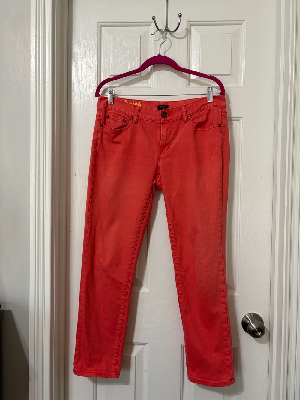 J. Crew Coral-Red Straight-Leg Jeans